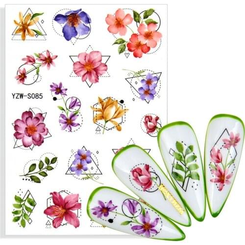 Abstract Image Face Nail Art Stickers Transfer Colorful Stickers Flowers Green Leaf Adhesive Sticker Fashion Decals For Nails