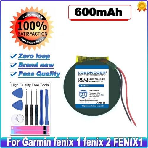 LOSONCOER High Capacity Battery 600mAh 361-00061-00 Battery For Garmin fenix 1 fenix 2 FENIX1 FENIX2 GPS Watch Model PD3555W