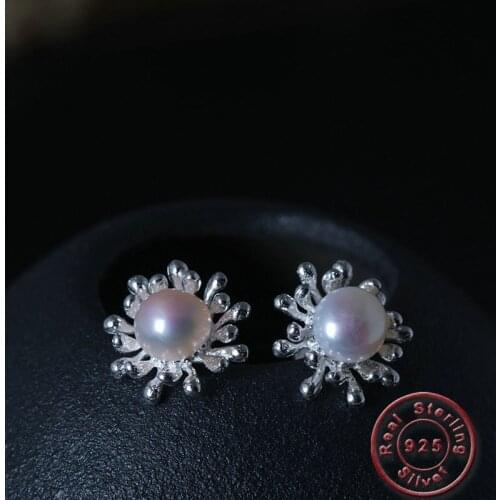 Amxiu Freshwater Pearl Earrings 100% 925 Sterling Silver Stud Earrings Sunflower Earrings For Women Girls Jewelry Accessories
