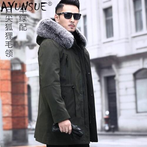 AYUNSUE Men Jacket 2020 Mens Clothing5XL 6XL 7XL Winter Mens Clothes Real Mink Parkas 100% Fox Fur Collar Coat Male Ropa LXR470