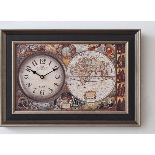 American style living room Retro Clock Mute movement Resin wall clock for European retro map