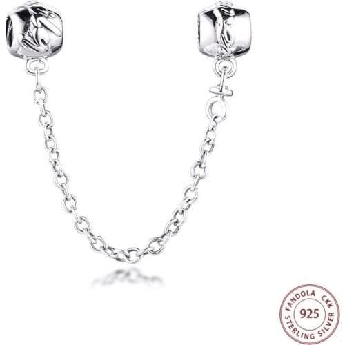 CKK 925 Sterling Silver Family Ties Safety Chain Charms Fits Original Charm Bracelets Beads for Jewelry Making perles