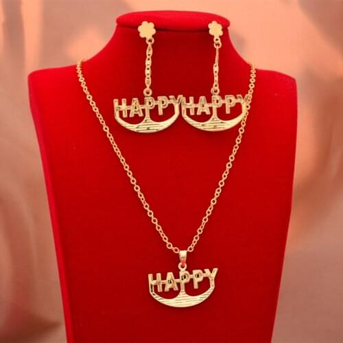 Dubai Gold Color Letter Jewelry Sets For Women African Party Wedding Necklace Pendant Earrings Jewellery Set Engagement Gifts