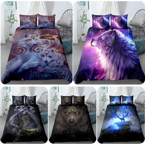 Fashionable 3D Wolf Comfortable Bedding Set Couple Bed Extra Large Animal Duvet Cover Set 3pcs Twin Full Queen King
