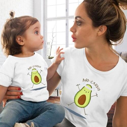 Cute Harajuku Mothert Daughter Matching Family Look Soft Casual White Cartoon Avocado Print T-shirt Women Tshirt Plus Size Tops