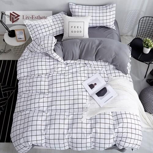 Fashion 2021 Classic Black White Grid Bedding Set Double Queen King Bed Linen Bedsheet Duvet Cover Pillowcase for Kids Adults