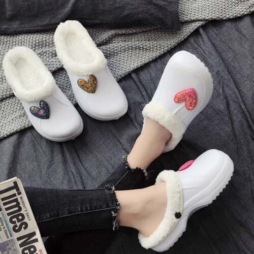 1 PR Men Winter Clogs EVA Fur Garden Clog Shoes Indoor Casual Hole Warm Home Slippers Sandals Flat Clog Footwear High Quality