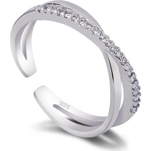 New Arrival Fashion Real 100% 925 sterling silver cross zircon rings for women Adjustable Engagement ring women Jewelry gift