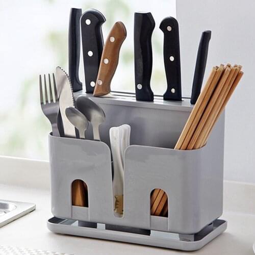 Chopsticks Storage with Knife Holders Drain Tray Non-slip Bottom Tableware Integrated Rack