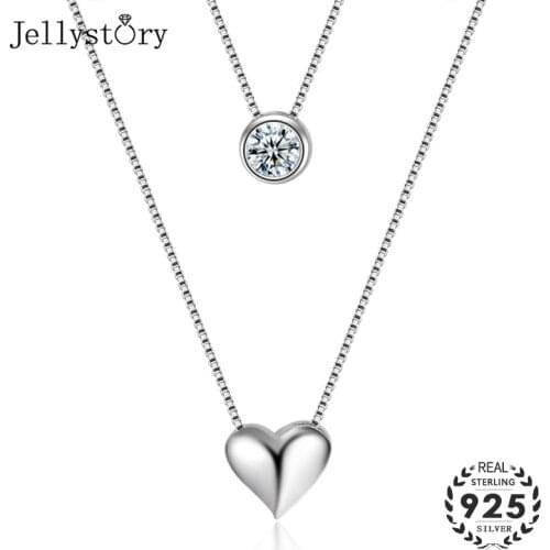 Jellystory Fashion Silver 925 Jewelry Pendants Heart-shaped Double Necklace for women Zircon Gemstone Pendant Wedding Party Gift