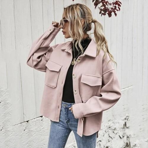 Women Coats And Jackets Autumn Winter Solid Pocket Woolen Coat Fashion Lapel Collar Long Sleeve Casual Loose Street Outerwear