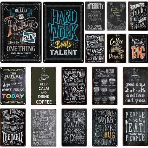 Drinking Caffee Metal Poster Vintage Blackbord Drawing Metal Tin Signs Decor for Bar Home Cafe Art Text Series Wall Decorative