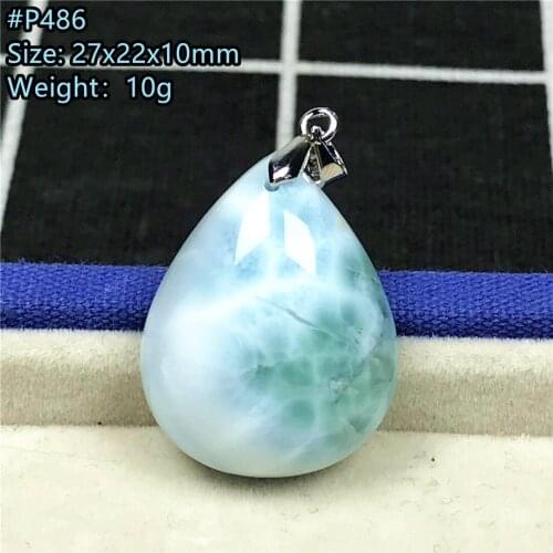 Natural Blue Larimar Pendant Jewelry For Women Men Luck Crystal 27x22mm Beads Silver Reiki Dominica Water Pattern Stone AAAAA