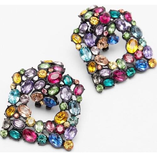 Vedawas ZA Multicolored Square Earrings for Women Vintage Crystal Shiny Hanging Drop Earrings Accessories Jewelry Party Gifts