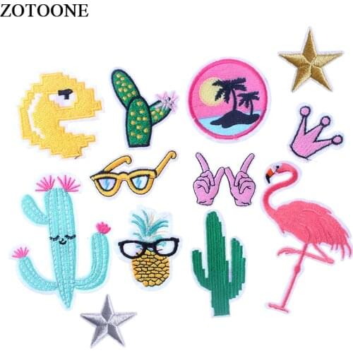ZOTOONE Embroidered Patches for Clothing Flower Applique Iron on Stickers for Clothes Custom Cactus Summer Sandy Beach Patch E