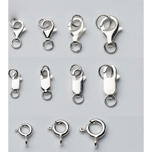 1 Pack 100% 925 Sterling Silver Lobster Clasp With Rings Multi Size Square/Round Spring Clasps Connector DIY Fine Jewelry Making