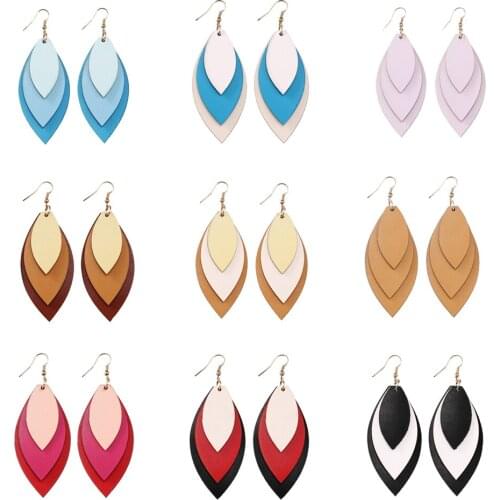 2019 New Handmade Leather Teardrop Earrings Three Layers Long Bohemia Pendant Drop Dangle Earring for Women pendientes mujer
