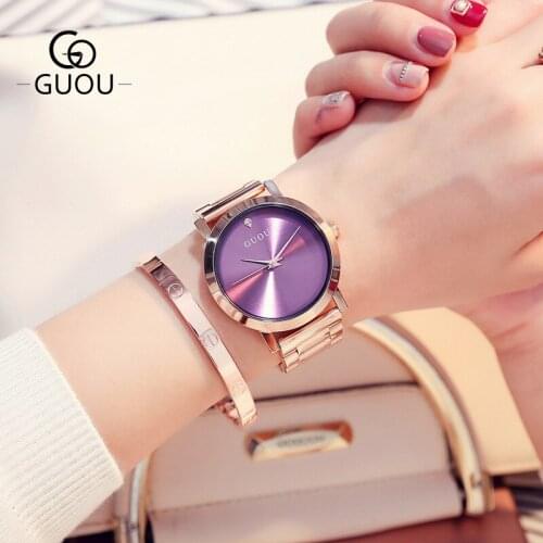 Luxury Guou Janpanese Core Rose Gold Full Stainless Steel No Fade Analog Quartz Women Ladies Wedding Wrist Watch Wristwatches