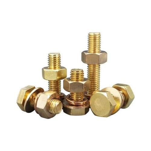1pcs M16 hexagon brass screw external hex screws nut washer spring pad suit combination bolts brassiness bolt 35mm-100mm long