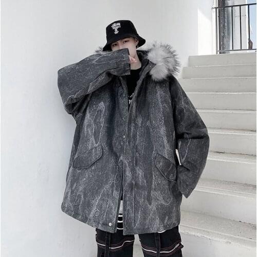 2020 Winter New Korean Harajuku Parkas Casual Oversize Warm Coat Man Hip Hop Hooded Clothing Male Thicken Camouflage Parka