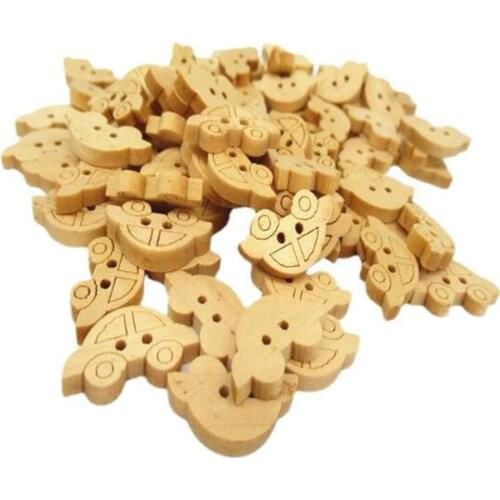 50 Pcs 20cm Natural Color Car Shape Sewing Wooden Buttons ,2 Holes, for Kids, Scrapbooking Crafts , 7NK84