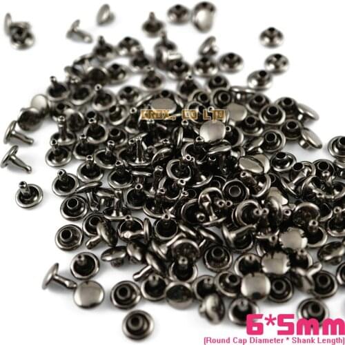 900 set 6*5mm Gunmetal Double Cap Round Rapid Rivet Punk Rock Leathercraft Rivet
