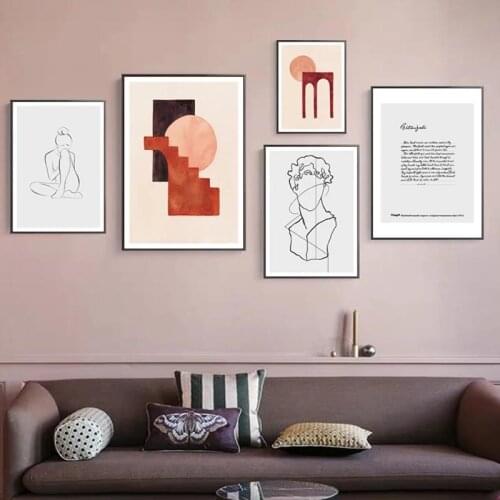 Abstract Simple Line Sketch Poster Figure Letter Prints and Posters Canvas Wall Art Pictures for Vintage Room Decor Unframed