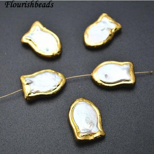 Anti-rust Gold Color Plating Natural White Pearl Fish Shape Spacer Beads Fit Earring or Necklace Making