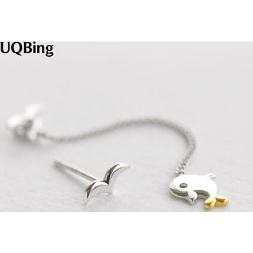 Wholesale Silver Color Dolphin Asymmetry Stud Earrings Pendientes Plata Brincos