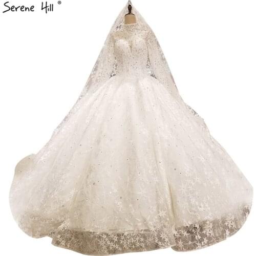 White High Collar Crystal Pearls Bridal Wedding Dresses 2020 Real Photo Vintage Long Sleeves Sexy High-end Bride Gowns