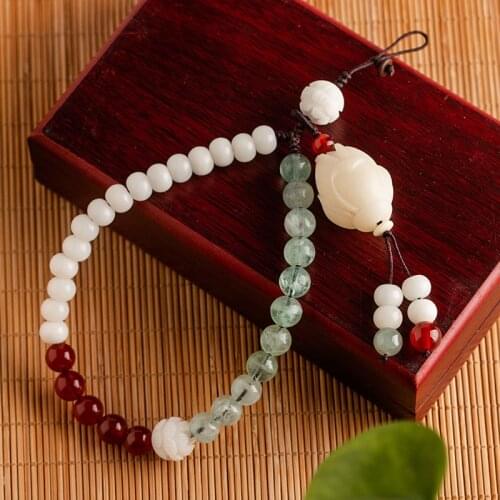 Creative Design Personality Female Mobile Phone Chain Lanyard Short Rope Bead Bracelet Bodhi Lotus Hanging Wrist Bracelet