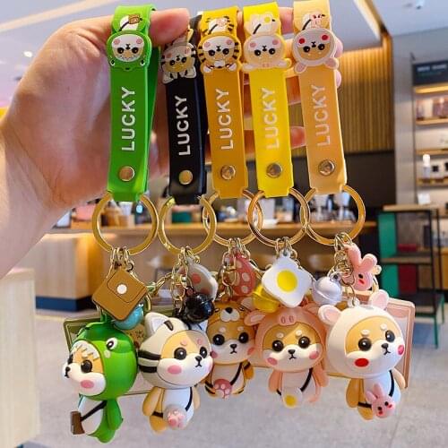 Cute Creative Tiger Shiba Inu Dog Keychain Cartoon Animal Rabbit Cat Frog Pig Car Keyring for Women Bag Pendant Keyfob Gifts