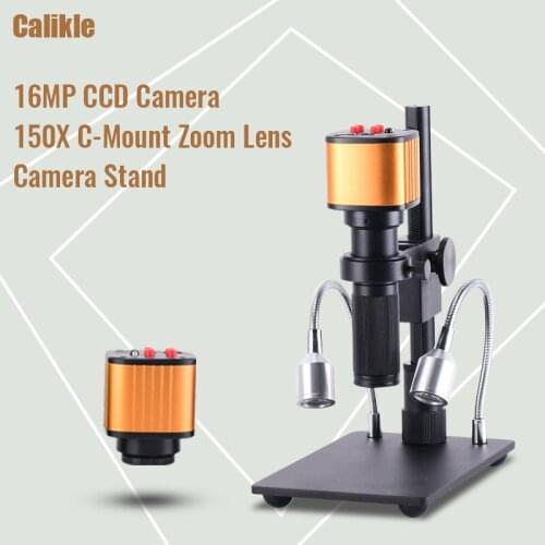 16MP 1080p HDMI Industrial Microscope USB Camera Digital Electronic with 150x C-Mount Zoom Lens Camera Stand for PCB Repair