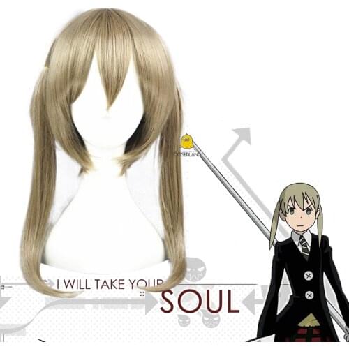 Anime Soul Eater Cosplay Maka Albarn Long Wig Brown Ponytail Synthetic Hair with Wig Cap Halloween Party Women Role Play Wig