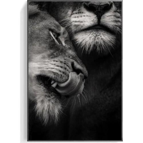 Home Decor Cuadros African Wild Lover Lions Canvas Paintings on The Wall Art Poster and Print Black and White Animal Art Picture