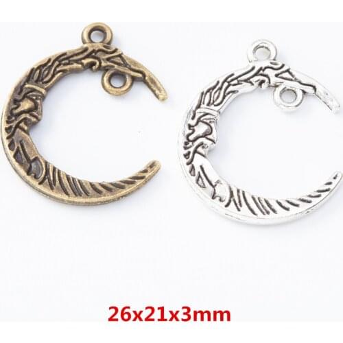 30 pieces of retro metal zinc alloy Moon double hanging connector Pendant for DIY handmade jewelry necklace making 8078