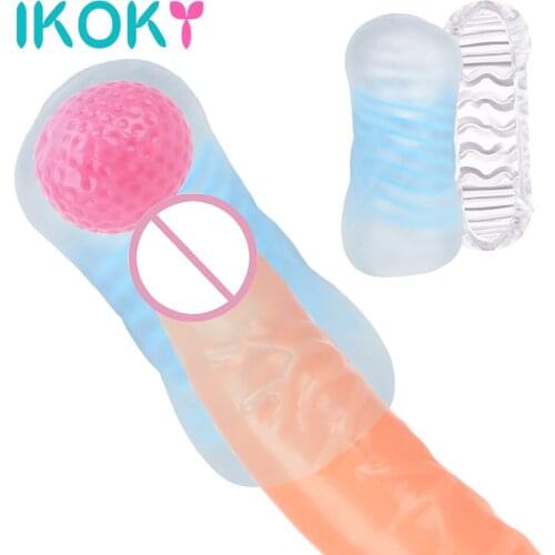 IKOKY Spiral Suck Male Masturbators Aircraft Cup Red Ball Penis Massage Hole Channel Penis Stimulating Jelly Vagina Real Pussy
