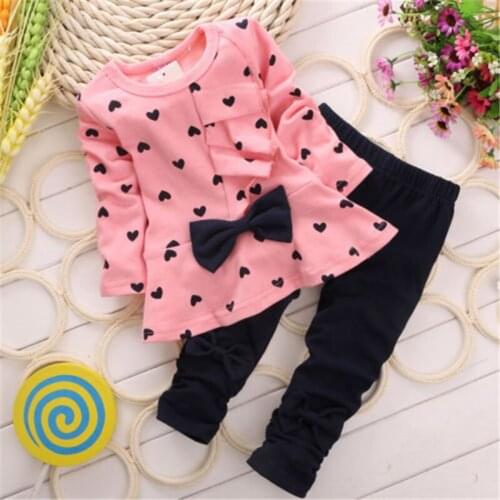 2019 Newborn Baby Girls Clothes Set Long Sleeve heart-shaped Autumn top And Pants Girl Clothing Cotton Outfit 2PCs