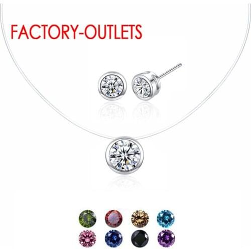 Classic Pendant Necklace Stud Earrings 9 Colours Fashion Jewelry Set CZ Crystal Bezel Setting Women Girls Party Appointment
