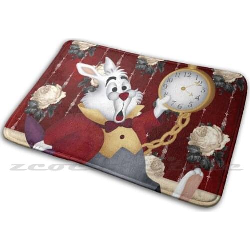 Always Late Mat Rug Non-Slip Water Absorb Door Carpet White Rabbit Alice In Fan Art Rabbit Hole Red 420