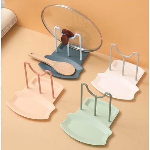 Kitchen Dish Pot Lid Storage Rack Countertop Punch-Free Spoons Holder Bracket
