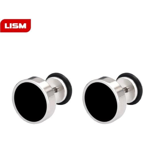 Hot Sales Korean Punk Round Cake Earrings Hip-Hop Stud Earrings For Women For Man Black Earrings Titanium