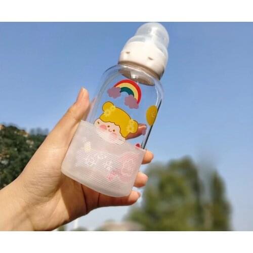 Cute girl glass water cup creative fashion girl heart pattern personality straw cup student couple portable water cup