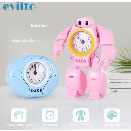 Cute Robot Alarm Clock Desk Clock Round Shape Travel Wake Up Loud Alarm Clock Cartoon Desk Clock For Kid Christmas Birthday Gift