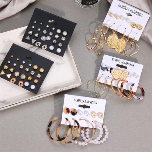 Fashion Boho Geometric Crystal Stud Earrings Set Earrings for Women Earrings Fashion Jewelry 2020 New