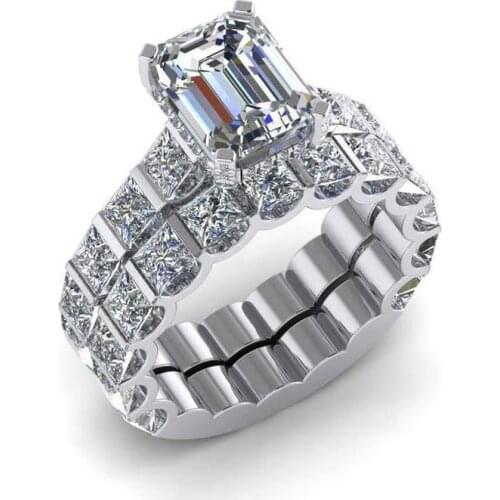 2 pcs/set Fashion Trendy Couple Geometric Zircon Silver Color Cubic Female Wedding Ring for Women Men Jewelry