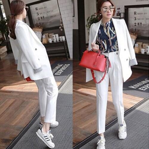 Fashion casual suits sets / Female business coat solid color double button suit jacket blazers +pants Womens clothing trousers