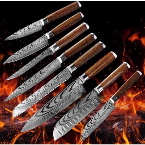 Damascus Pattern Chef Knife Set Japanese Cooking Kitchen Knives Set Laser Santoku Cleaver Slicing Utility Knives Tool Edc New