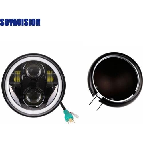 Newest 5.75" LED Motorcycle halo Headlight with 5.75inch Lamp housing bucket for Projector motor Headlights