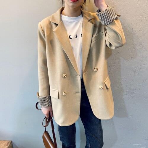 Obrix Loose Trendy Female Suit Jacket V-Neck Full Sleeve Double Breasted Attire Casual Style Streetwear Outfit For Women